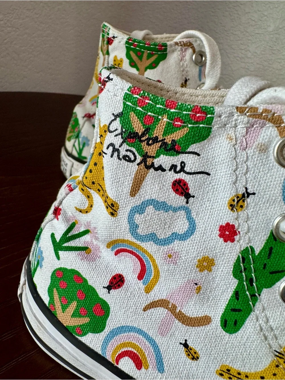 Converse Kids' Explore Nature White High-Top Sneakers with Rainbow & Animals